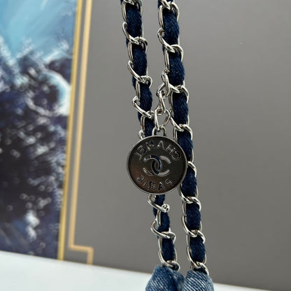 Chanel Large 22 Bag Faded Blue Denim Silver Hardware