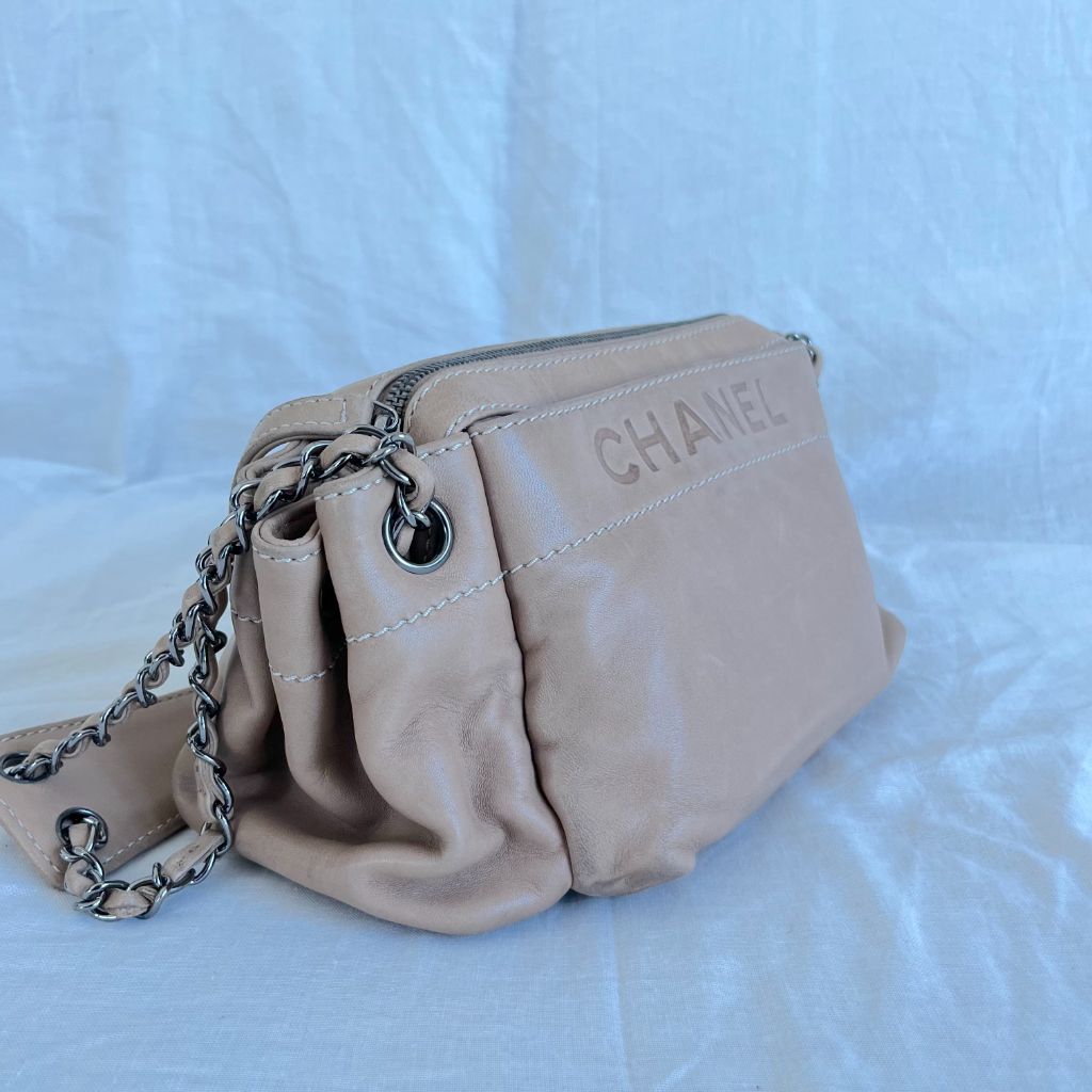 Chanel Tan Leather Accordion Zipper bag