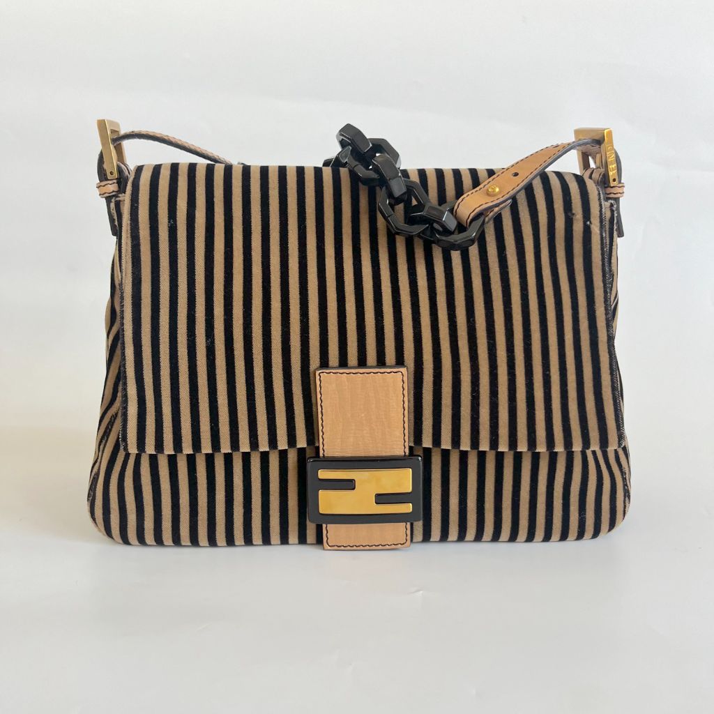 Fendi striped velvet FF flap shoulder vintage bag