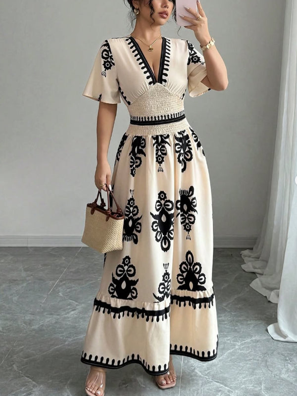 Deep V Temperament Retro Vacation Women's Dress