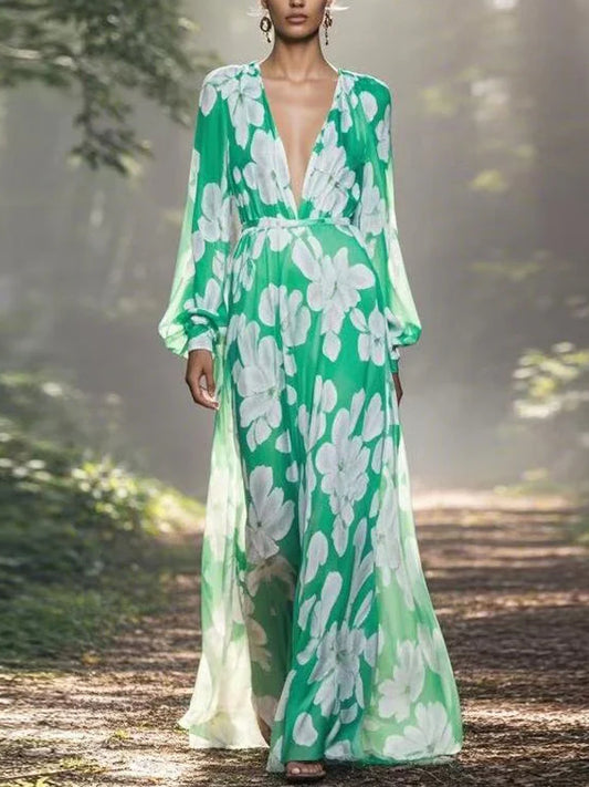 Fresh And Elegant Chiffon Print Women's Dress