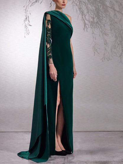 Off-shoulder Corduroy Solid Color Maxi Dress