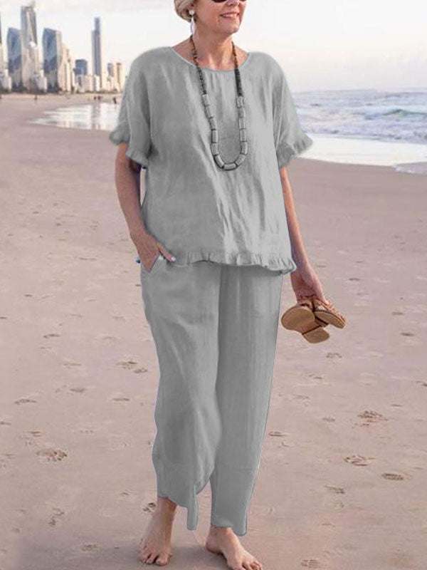 Cozy Pullover Cotton Linen Women's Suit