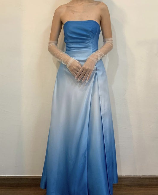Blue Fashion Gradient Elegant Long Satin Off-shoulder Floor-length Ball Gown Evening Dress Party Dress Prom Dress gh3685