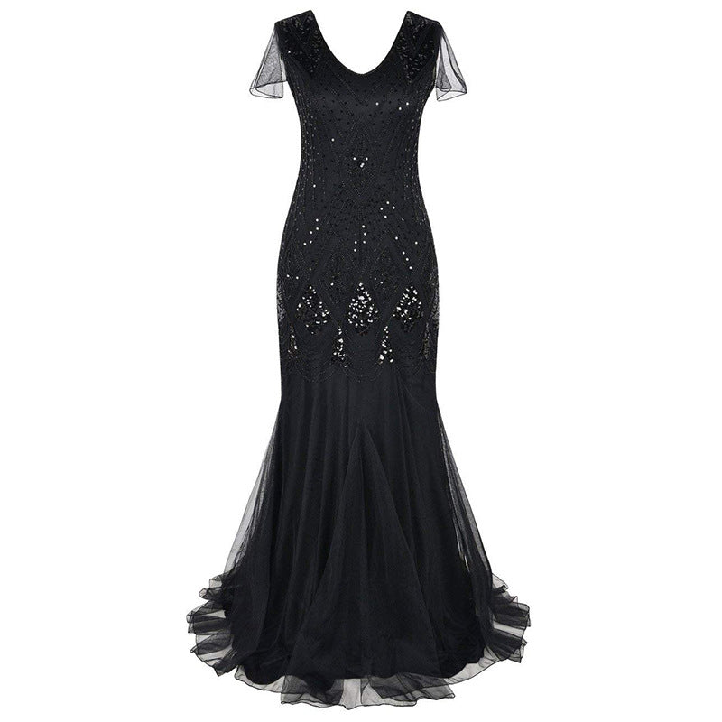 loveedsTM-Sequin dress retro dress plus size banquet party dress dress
