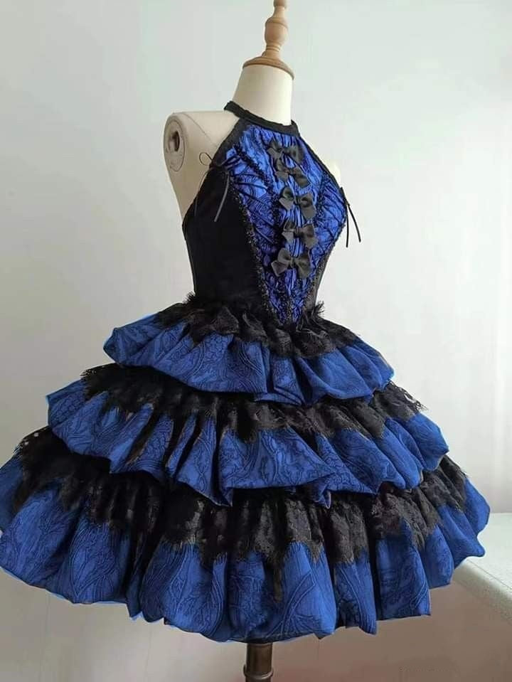 Blue Black Lace Short Ruffle Homecoming Dress Prom Dress Birthday Dress gh4925