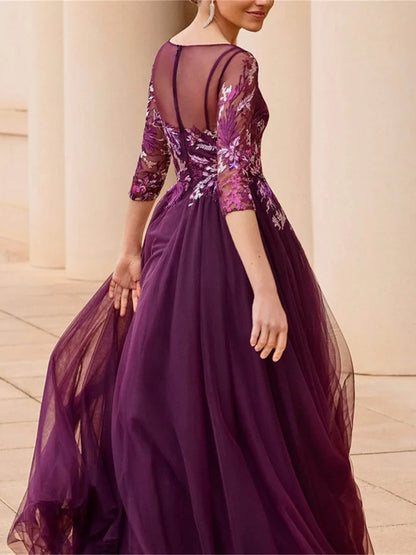 Women's Solid Color Embroidery Prom Dress
