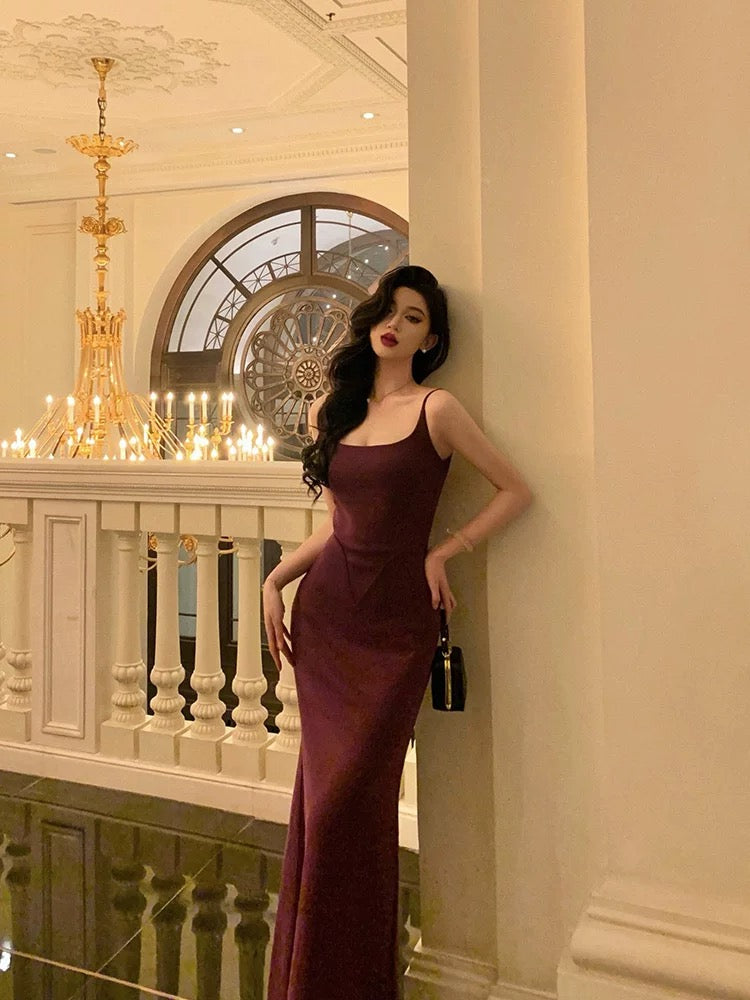 Sexy Mermaid Spaghetti Straps Grape Sleeveless Prom Dresses Party Dress Summer Birthday Outfits 20th Birthday Dresses W817