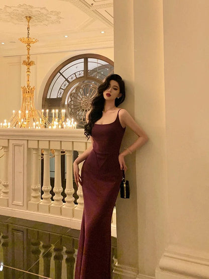 Sexy Mermaid Spaghetti Straps Grape Sleeveless Prom Dresses Party Dress Summer Birthday Outfits 20th Birthday Dresses W817