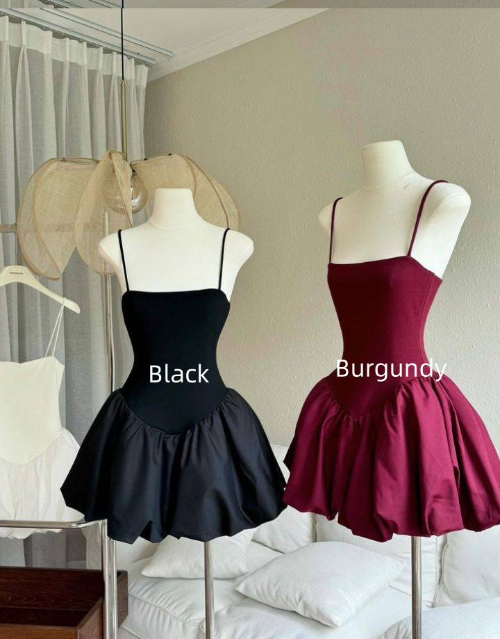 Sexy Spaghetti Straps Black A Line Short Homecoming Dress Cocktail Dress S769