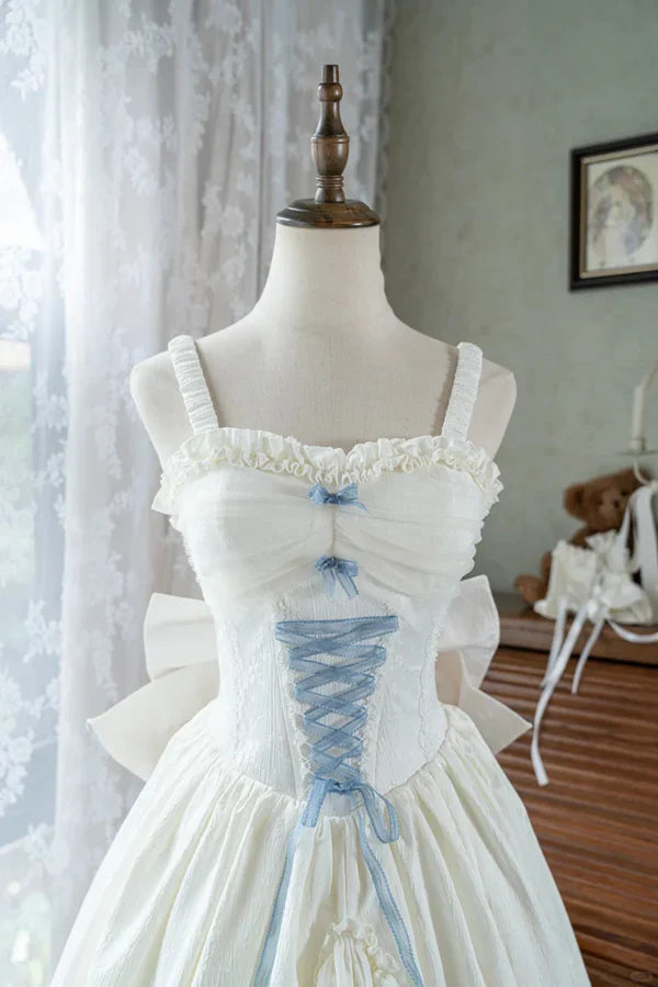 White Sweet Bow Long Satin chiffon Prom Dress Evening Dress Birthday Dress Adult Dress gh4247