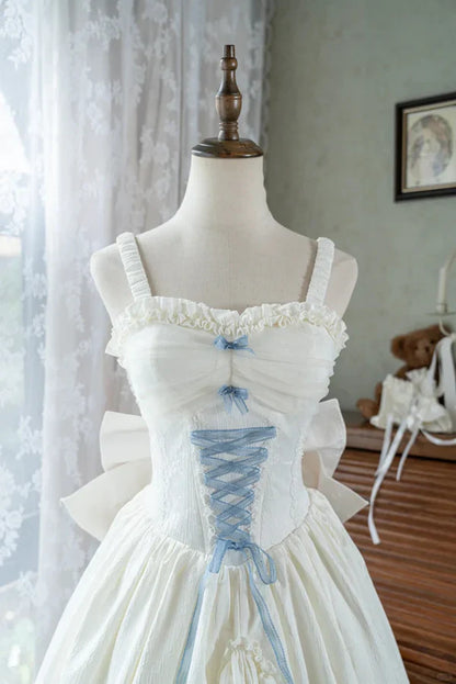 White Sweet Bow Long Satin chiffon Prom Dress Evening Dress Birthday Dress Adult Dress gh4247