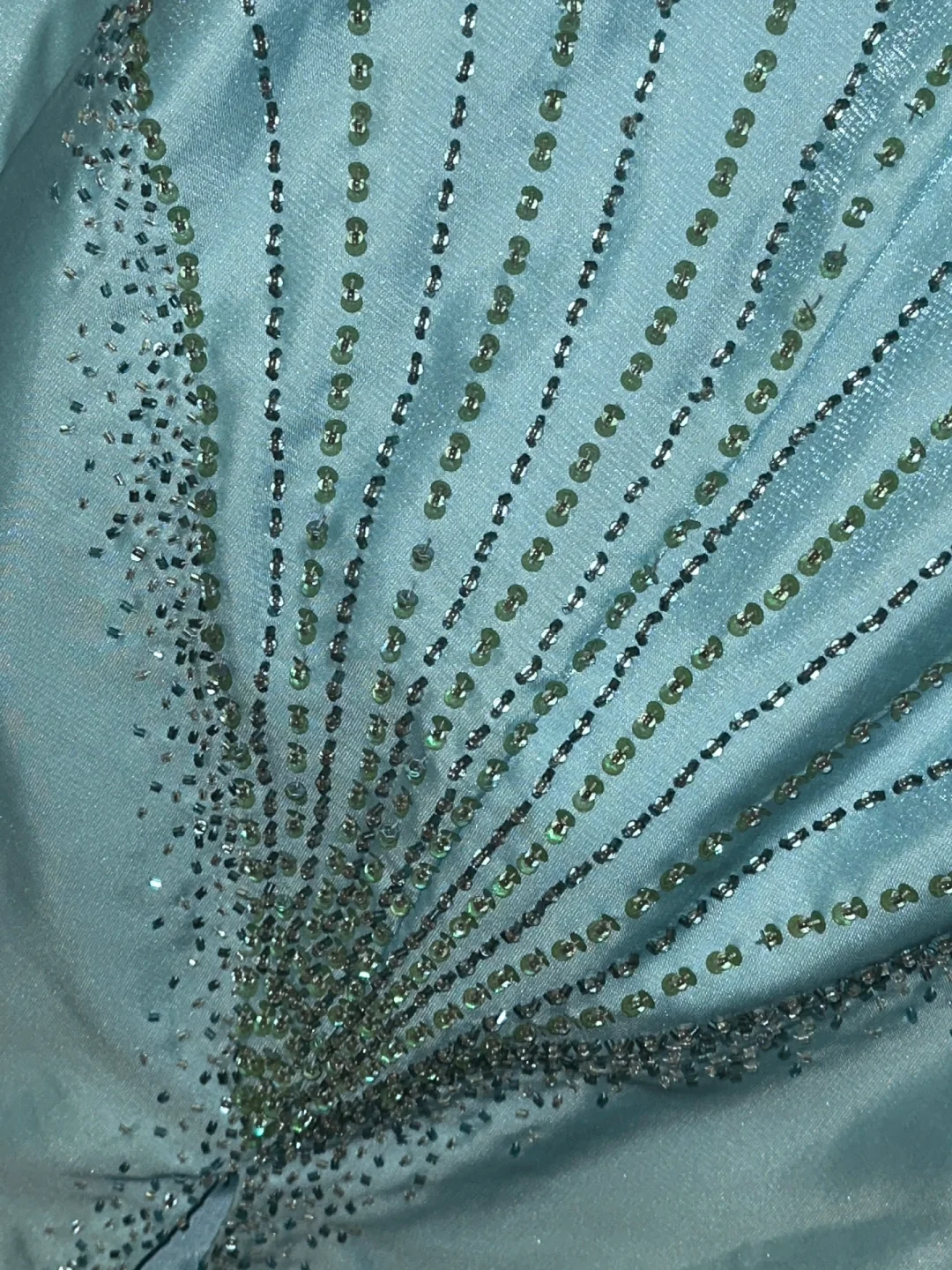 Baby Blue Mermaid V Neck Beaded Satin Long Open Back Prom Dress Evening Dress SH3142