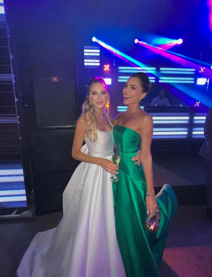 Elegant A Line Strapless Green Satin Long Prom Dress Evening Dress SH2072