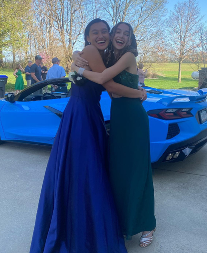 Dark Blue Satin Long Prom Dresses SH893