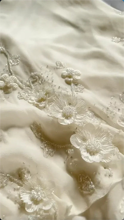 Ivory Luxury Gorgeous Fashion Exquisite flowers Beading Long Chiffon Elegant Ball Gown Evening Dress Party Dress gh3287