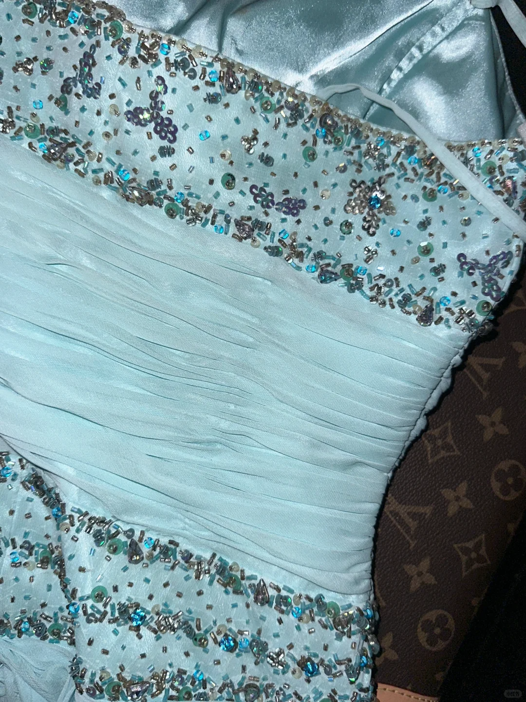 Gentle Mermaid Spaghetti Strap Beaded Blue Chiffon Satin Prom Dress Party Dress SH3075