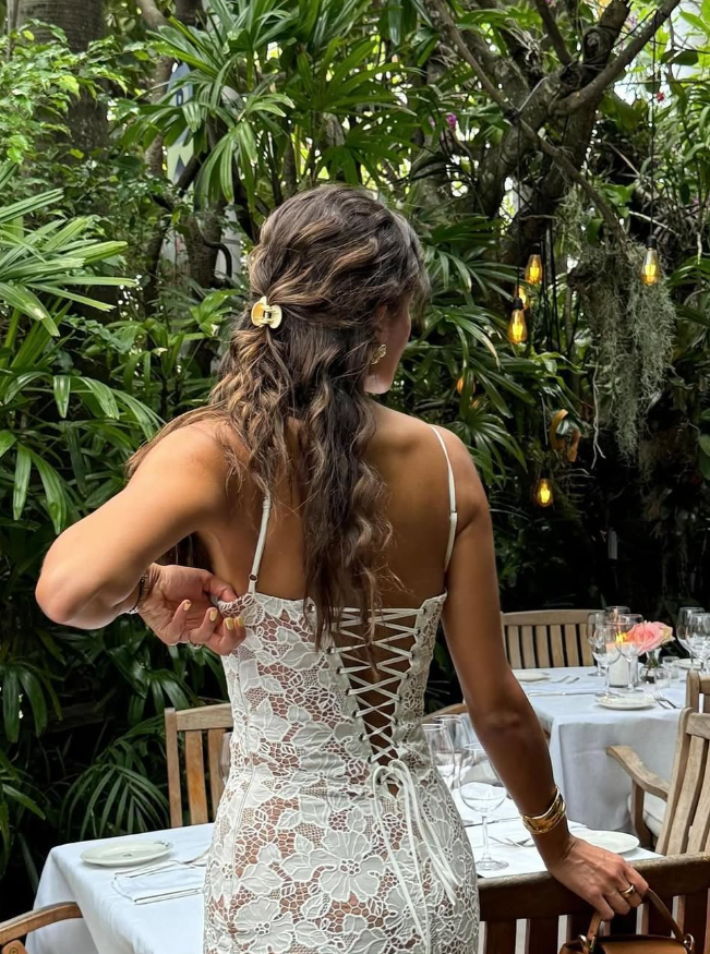 Stunning Sheath Spaghetti Strap White Lace Long Prom Dress Evening Dress SH2297