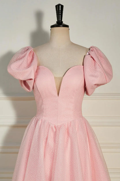 PM540,Pink Plunging V Neck Dot Lace-Up A-line Homecoming Dress