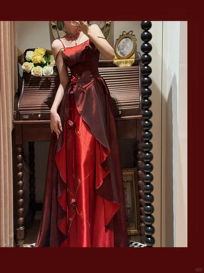 Burgundy Exquisite Beaded Long Floral Satin Tulle Ball Gown Evening Gown Graduation Gown gh4255