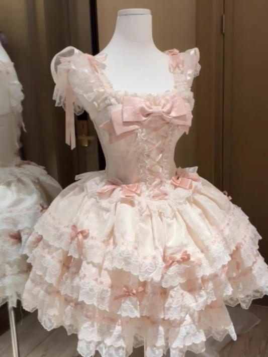 Cute Girl Lolita Lace Bow Princess Dress Pink Birthday Dress S211