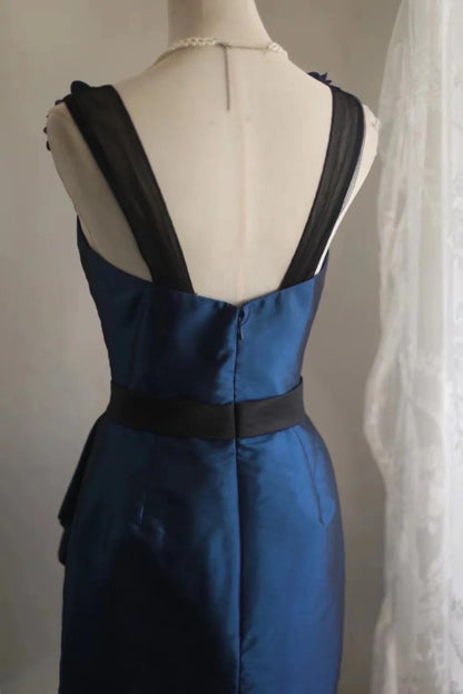 Blue floral short satin homecoming dress birthday party dress small orchid gh4304