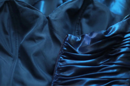 Blue Beaded Floral Homecoming Dress Short Satin Ball Gown Evening Gown Graduation Gown gh4495