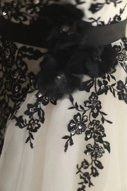 Black Swan Lace Floral Long Tulle Princess Ball Gown Evening Gown Wedding Dress gh4324