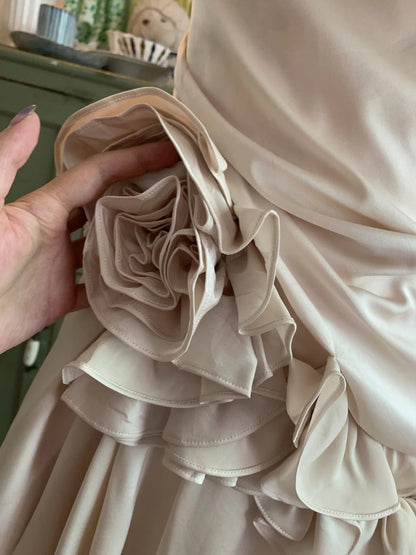 Stunning Champagne Sweet Cute Short Irregular Floral and Irregular Hem Chiffon Satin Homecoming Dress Evening Dress Birthday Party Dress Prom Dress Prom Dress gh3923