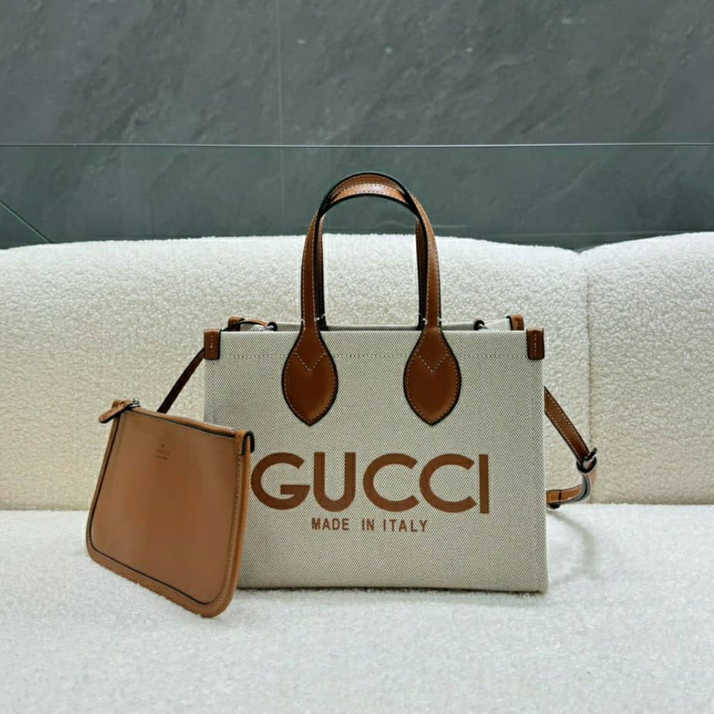 GUCCI MEDIUM TOTE BAG WITH GUCCI PRINT BEIGE 28CM 772144 FACUL 8451