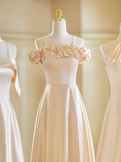 Champagne Color Gentle Elegant Fashion Retro Long Satin Ball Gown Evening Gown Wedding Guest Party Dress Bridesmaid Dress Prom Dress gh3994