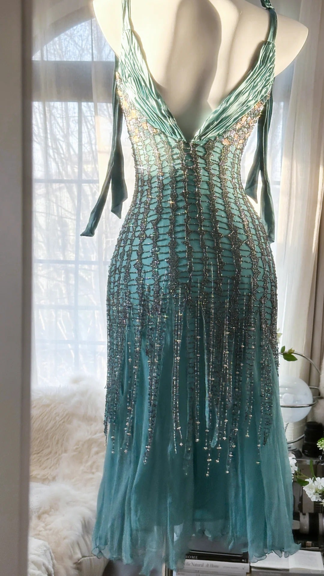 Green Luxury Gorgeous Retro Fashion Exquisite Tassel Beaded Mid-Length Chiffon Ball Gown Birthday Party Dress Evening Dress Prom Dress gh3973