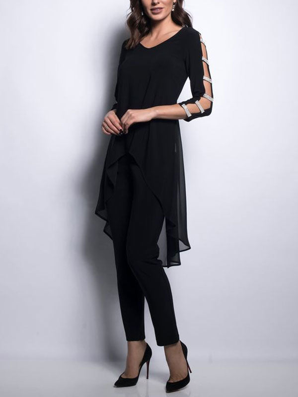 Tulle solid color simple chiffon temperament ladies set