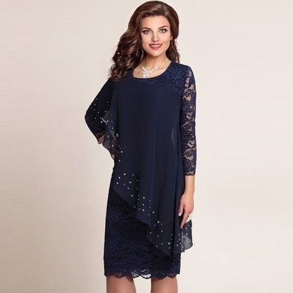loveedsTM-Women Elegant Party Dress Oversized Chiffon Lace Vestidos De Fiesta Evening Three Quarter Robes De Soirée Formal Vetement Femme
