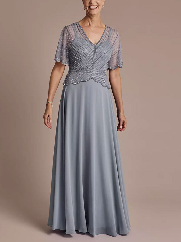 Beaded Peplum A-Line Dress with Scalloped Edge