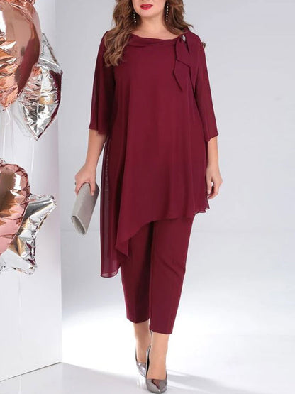 Chiffon Flowers Daily Elegant Temperament Ladies Suit