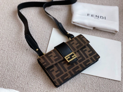 Fendi Mini Baguette Brown Fabric Bag