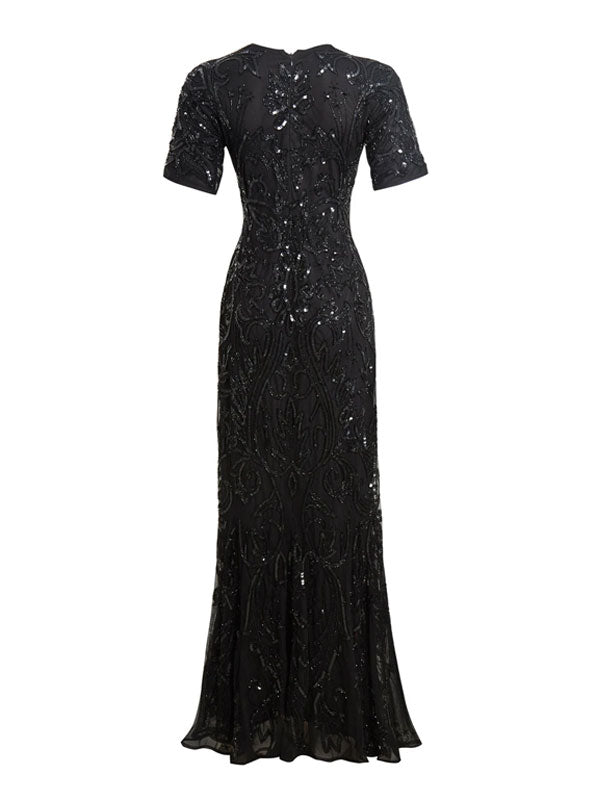 Elegant lace short sleeve evening dress