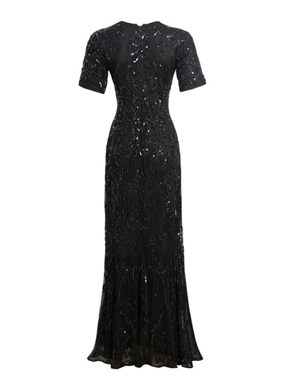 Elegant lace short sleeve evening dress
