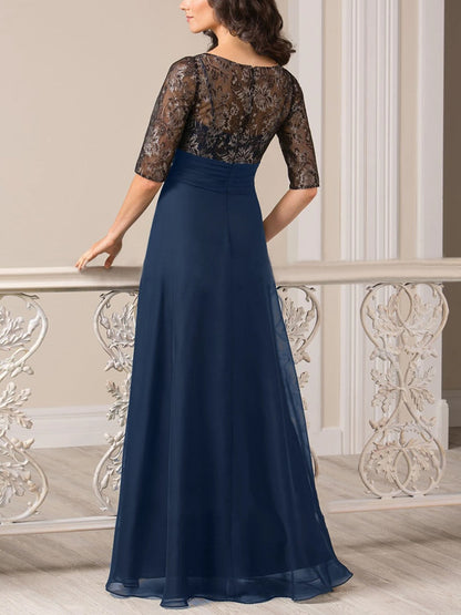 V-neck Lace Solid Color Maxi Dress