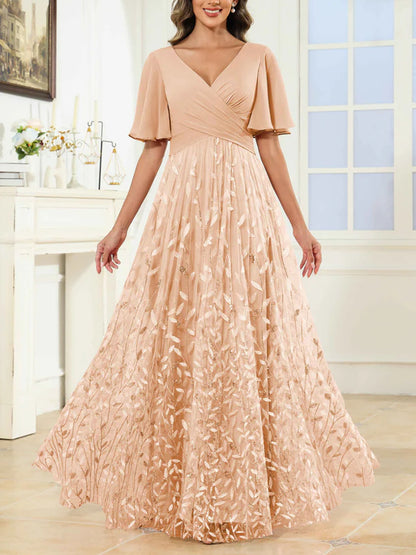 A-Line Sequined Floor-Length Mother of the Bride Dress