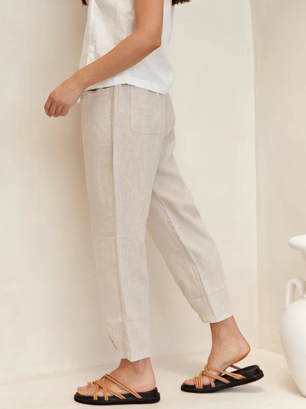 Solid Color Cotton And Linen Ninth Pants