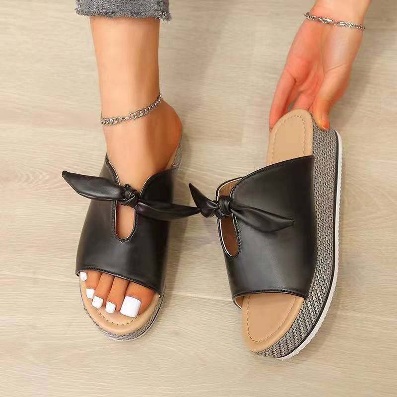 women's platform bow sandals slippers
