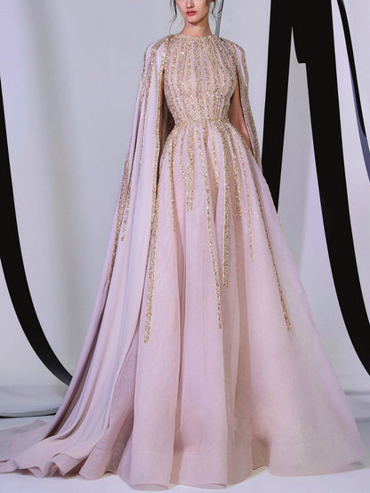 Round Neck Lace Sequins Maxi Dress