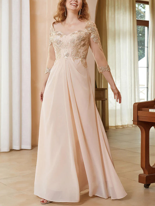 V-neck Lace Solid Color Maxi Dress