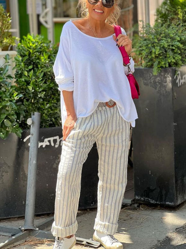 Solid Color Comfortable Loose Pullover Daily Ladies Tops