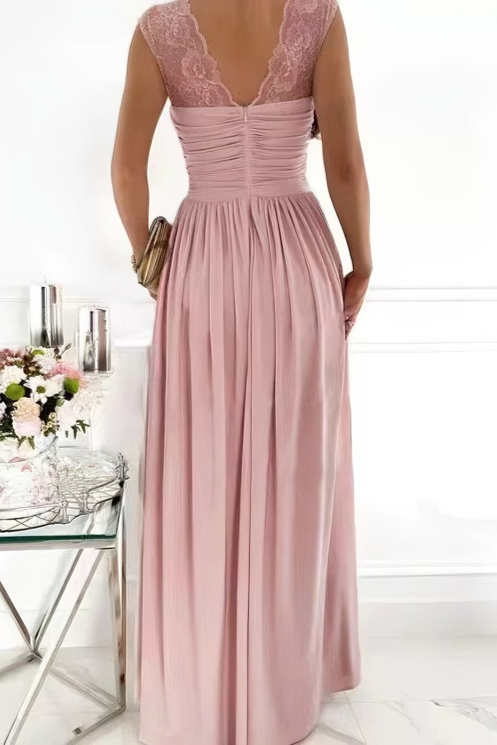 loveedsTM-Sleeveless lace backless hem slit dress