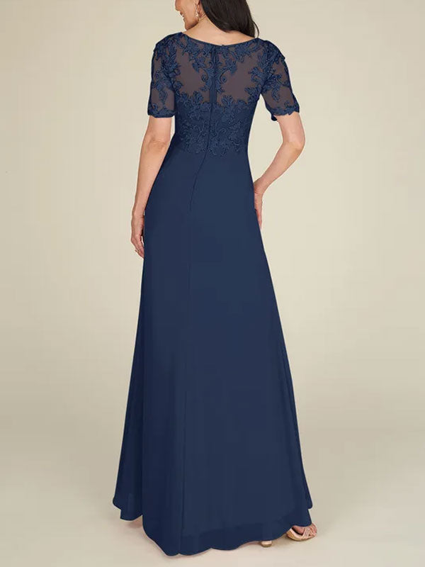 Floor-to-ceiling chiffon lace back zip bridal mom dress