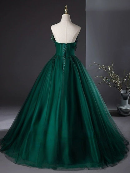 Green A Line Strapless Tulle Ball Gown Prom Dress SH1663