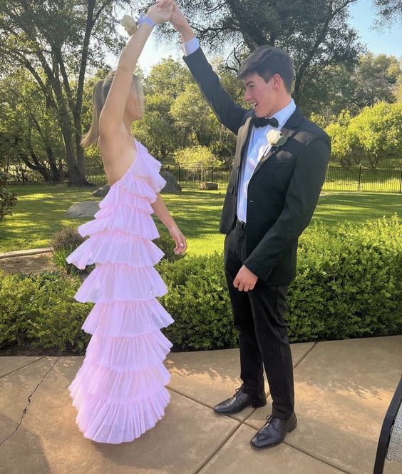 Pink Sweet Backless Long Tulle Ball Gown Evening Dress Party Dress gh3297